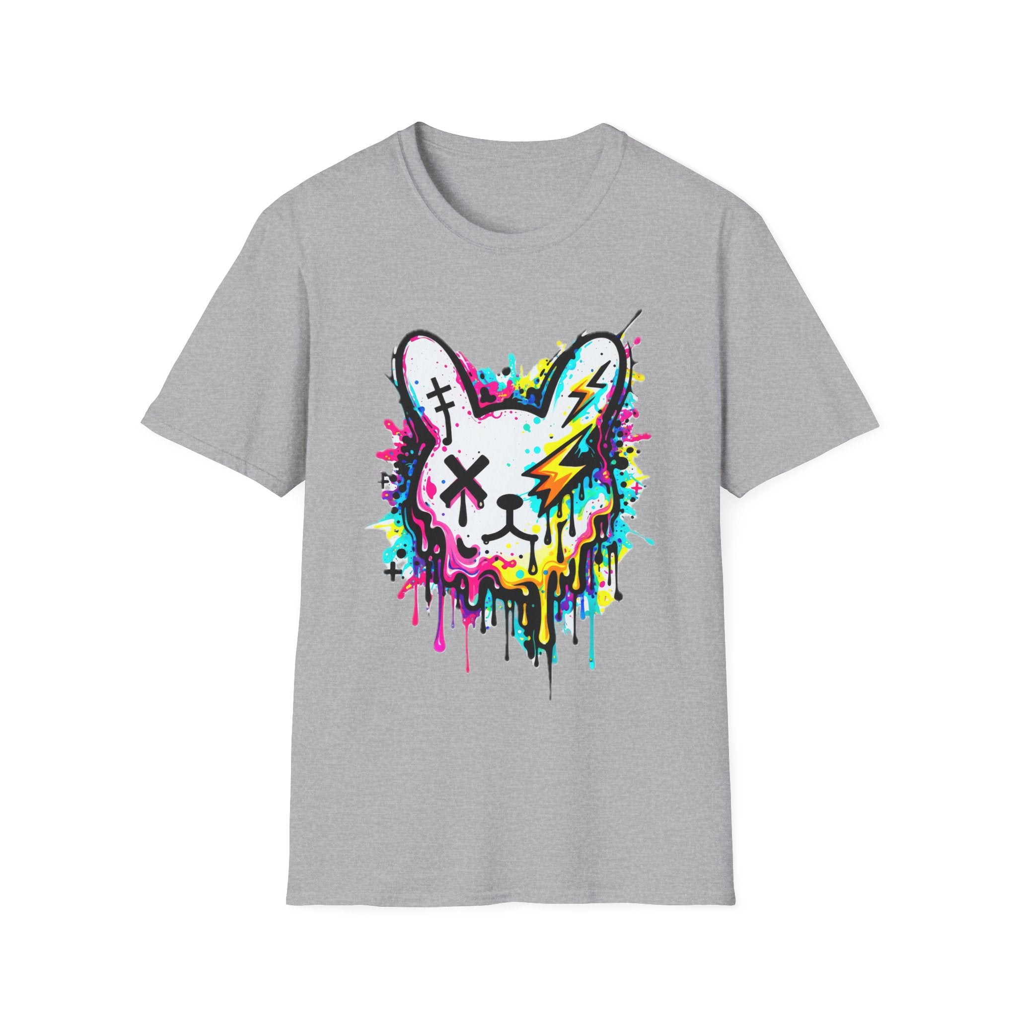 Color Splash Bunny T-Shirt | Neon Paint Drip Rabbit Tee | Graffiti Streetwear Shirt | Static Dust Graphic