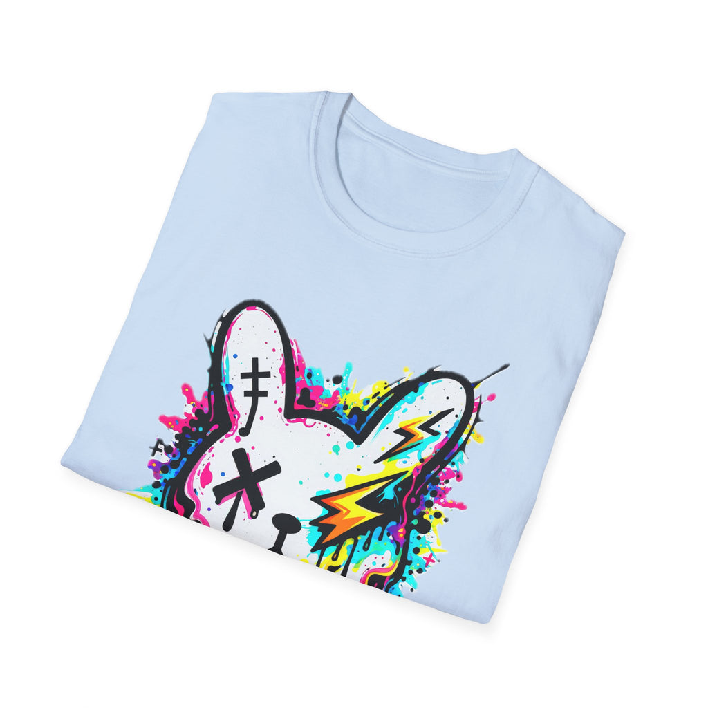 Color Splash Bunny T-Shirt | Neon Paint Drip Rabbit Tee | Graffiti Streetwear Shirt | Static Dust Graphic