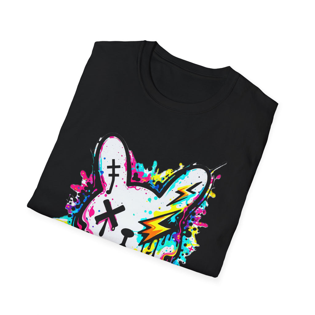 Color Splash Bunny T-Shirt | Neon Paint Drip Rabbit Tee | Graffiti Streetwear Shirt | Static Dust Graphic