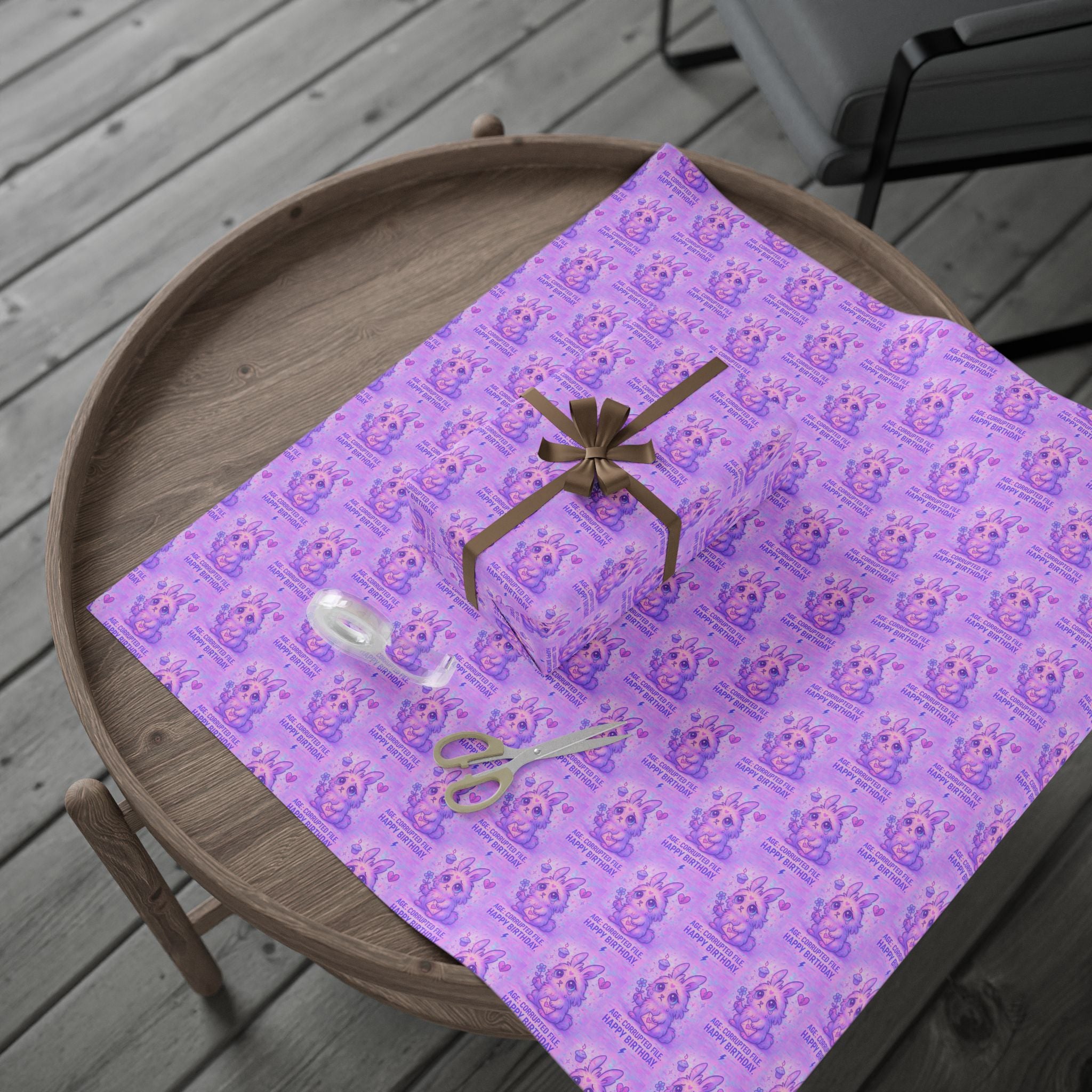 Purple Bunny Birthday Wrapping Paper – Cute Pastel Rabbit Gift Wrap with “Have a Hoppy Birthday”
