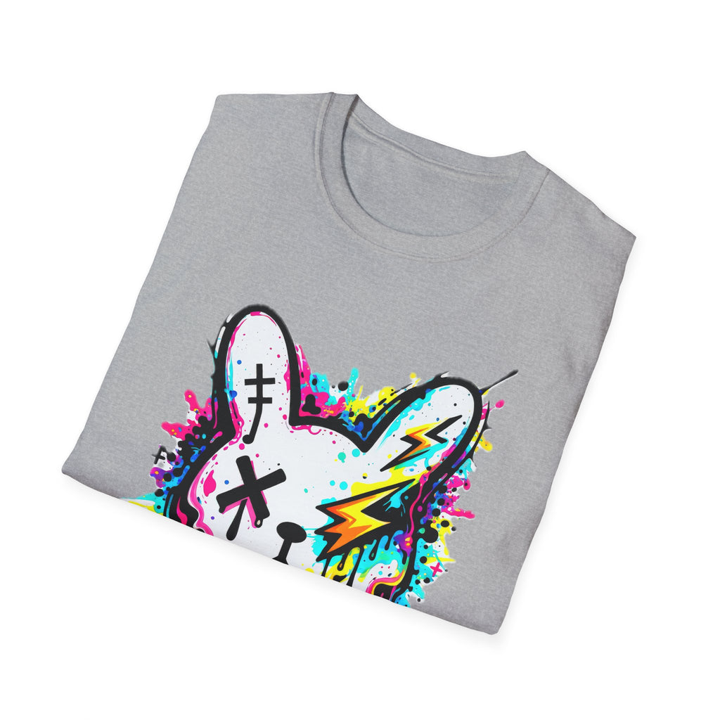 Color Splash Bunny T-Shirt | Neon Paint Drip Rabbit Tee | Graffiti Streetwear Shirt | Static Dust Graphic