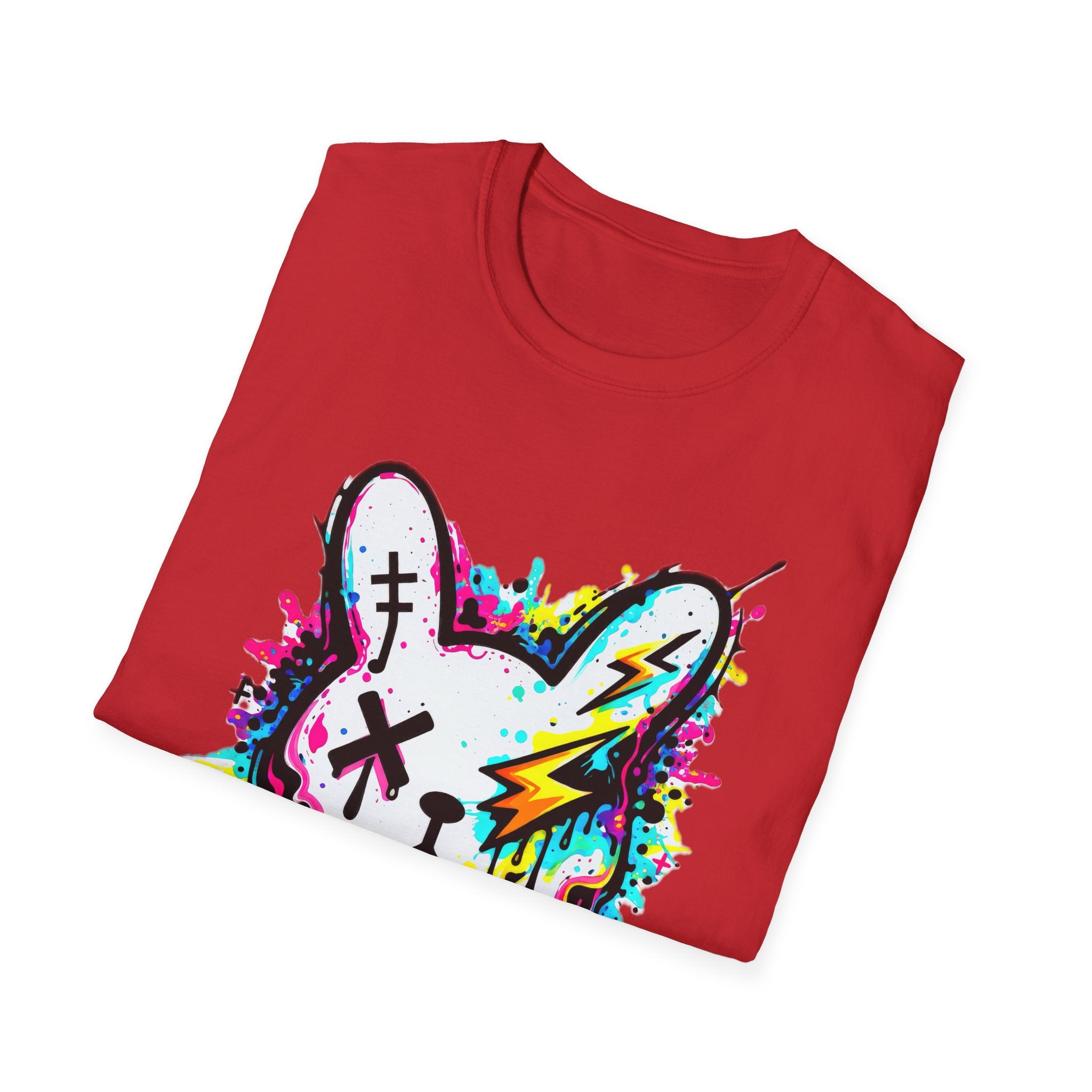 Color Splash Bunny T-Shirt | Neon Paint Drip Rabbit Tee | Graffiti Streetwear Shirt | Static Dust Graphic