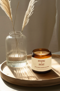 Static Dust Scented Soy Candle 'Still Here, Slightly On Fire' - Amber Jar with Black Lid (4oz & 9oz)