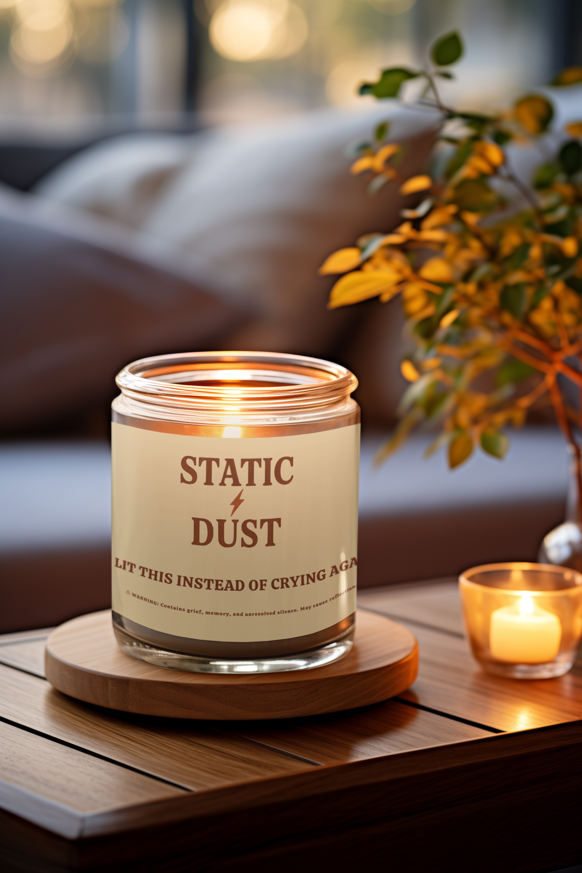 Static Dust Scented Soy Candle 'I Lit This Instead of Crying Again' - 4oz & 9oz Amber Jar with Black Lid