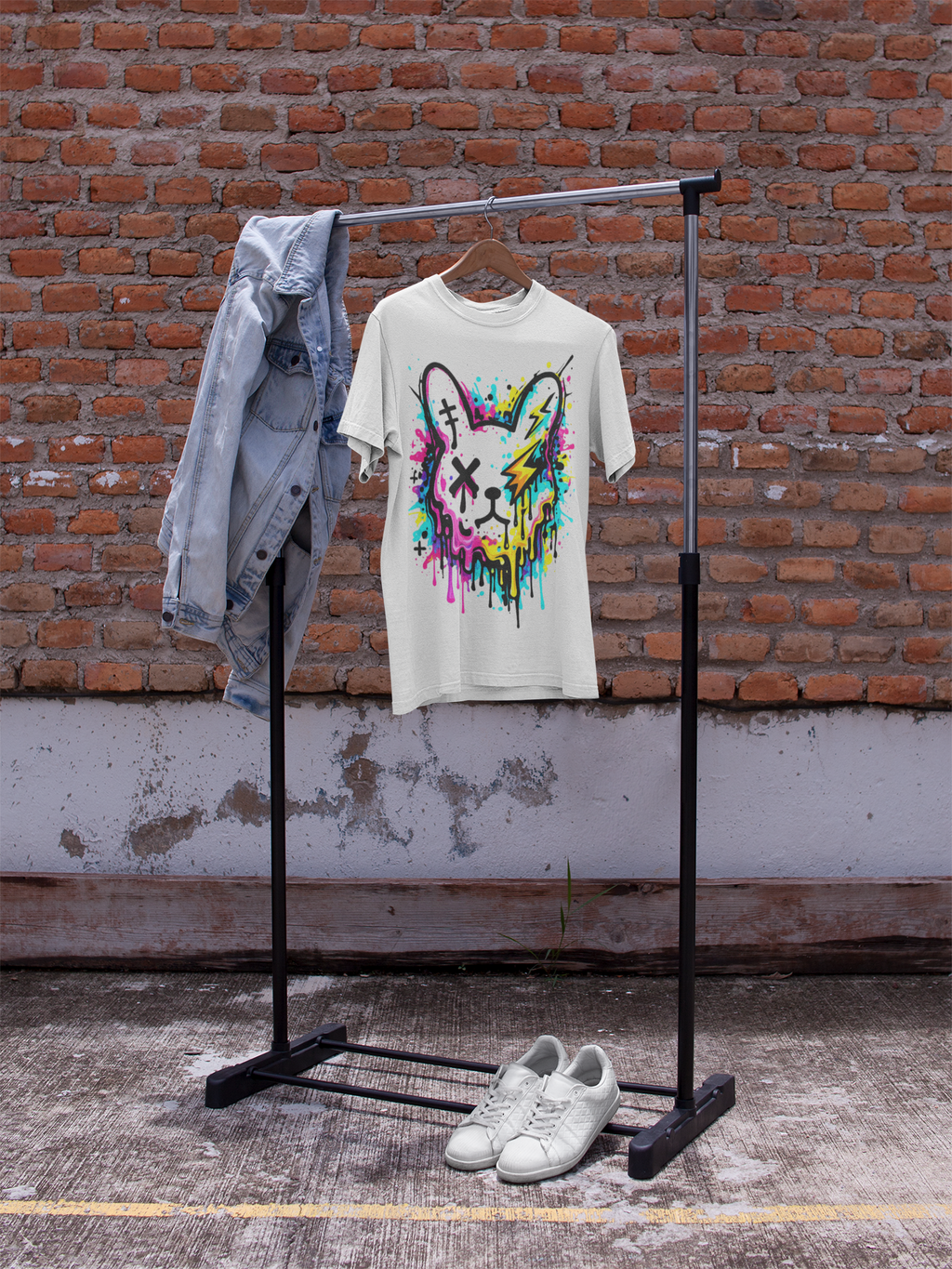 Color Splash Bunny T-Shirt | Neon Paint Drip Rabbit Tee | Graffiti Streetwear Shirt | Static Dust Graphic