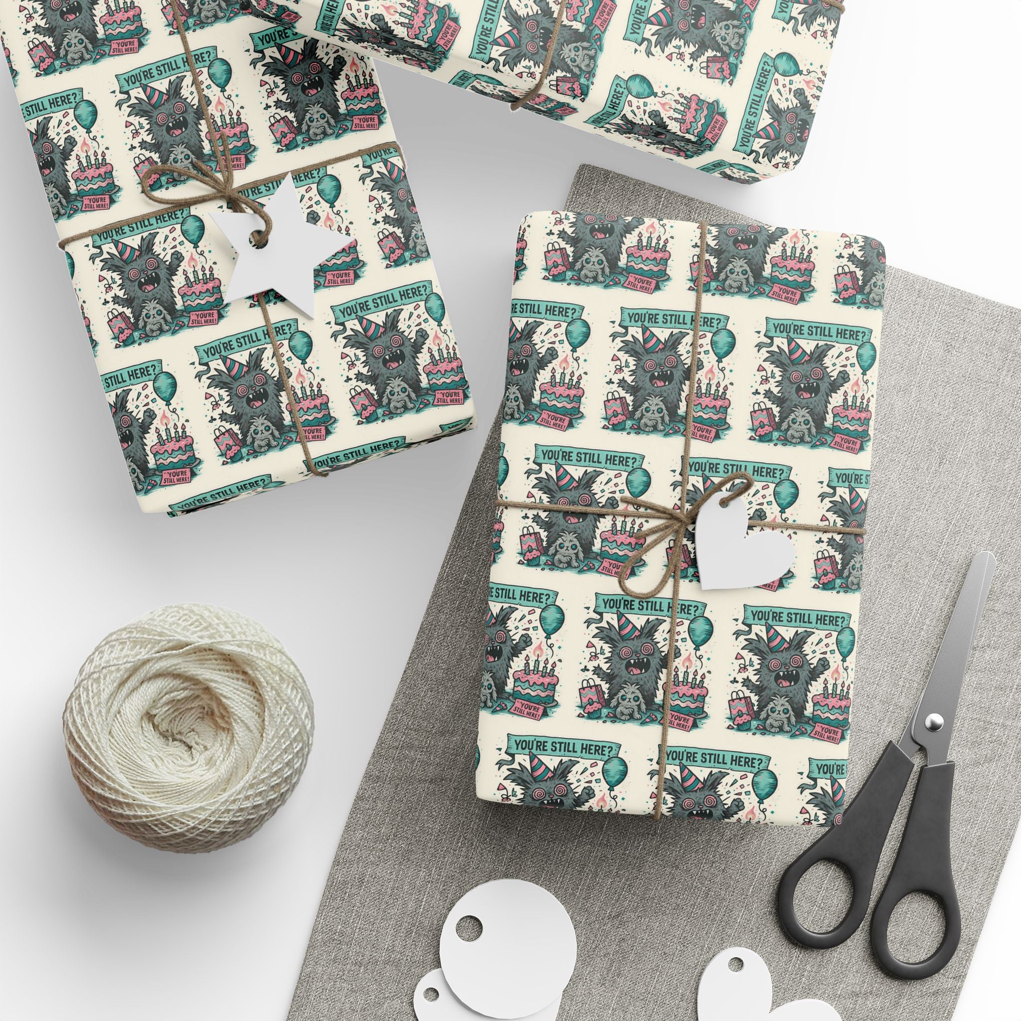 Wrapping Paper —  Feral Signal Birthday Wrap “You’re Still Here?”
