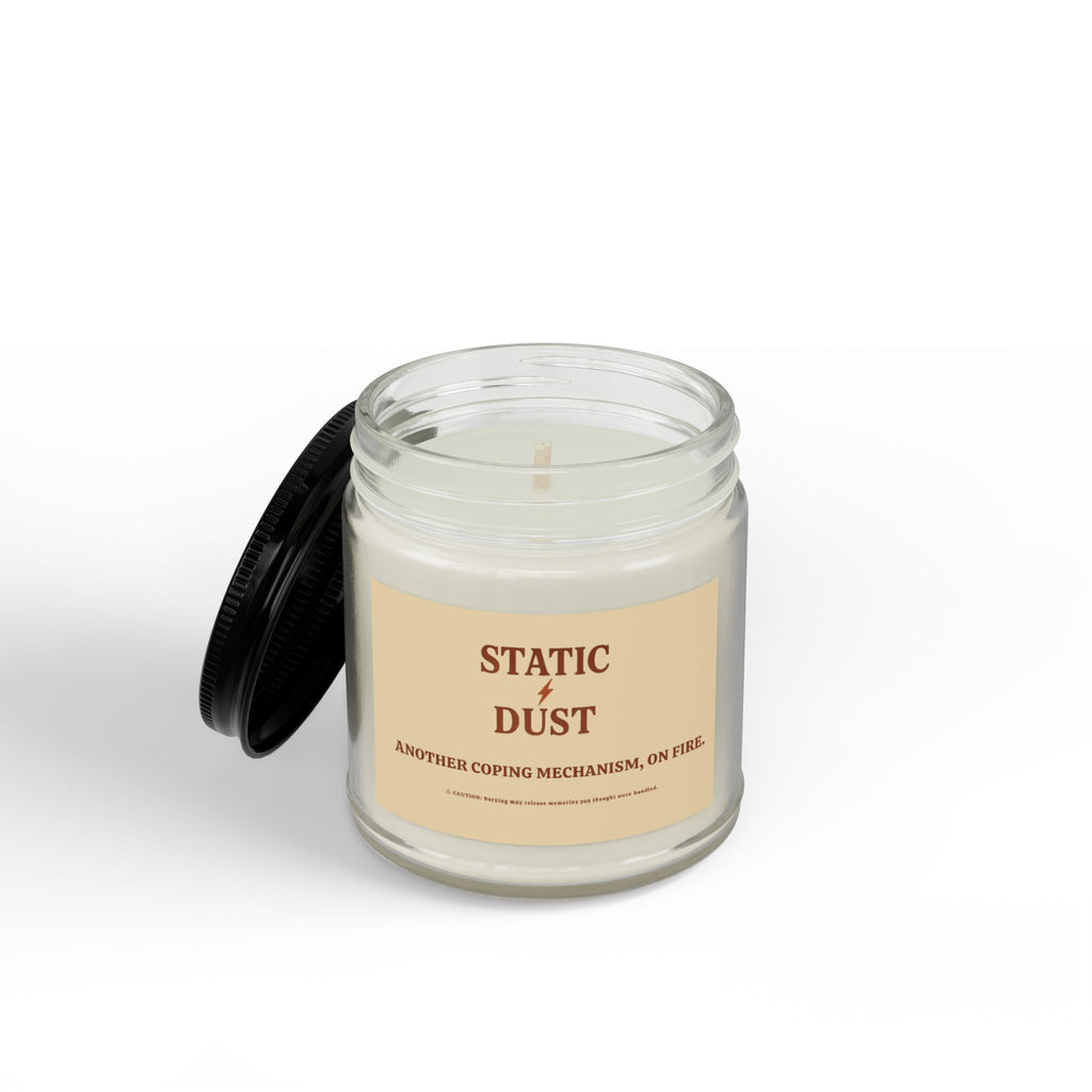 Static Dust Soy Candle 'Another Coping Mechanism, On Fire' - Amber Glass Jar, Black Lid (4oz & 9oz)