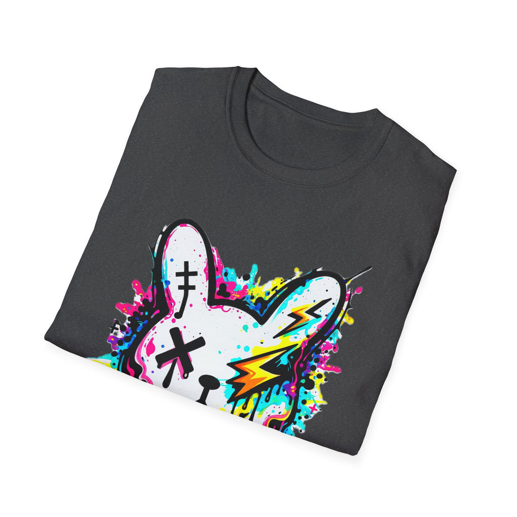 Color Splash Bunny T-Shirt | Neon Paint Drip Rabbit Tee | Graffiti Streetwear Shirt | Static Dust Graphic