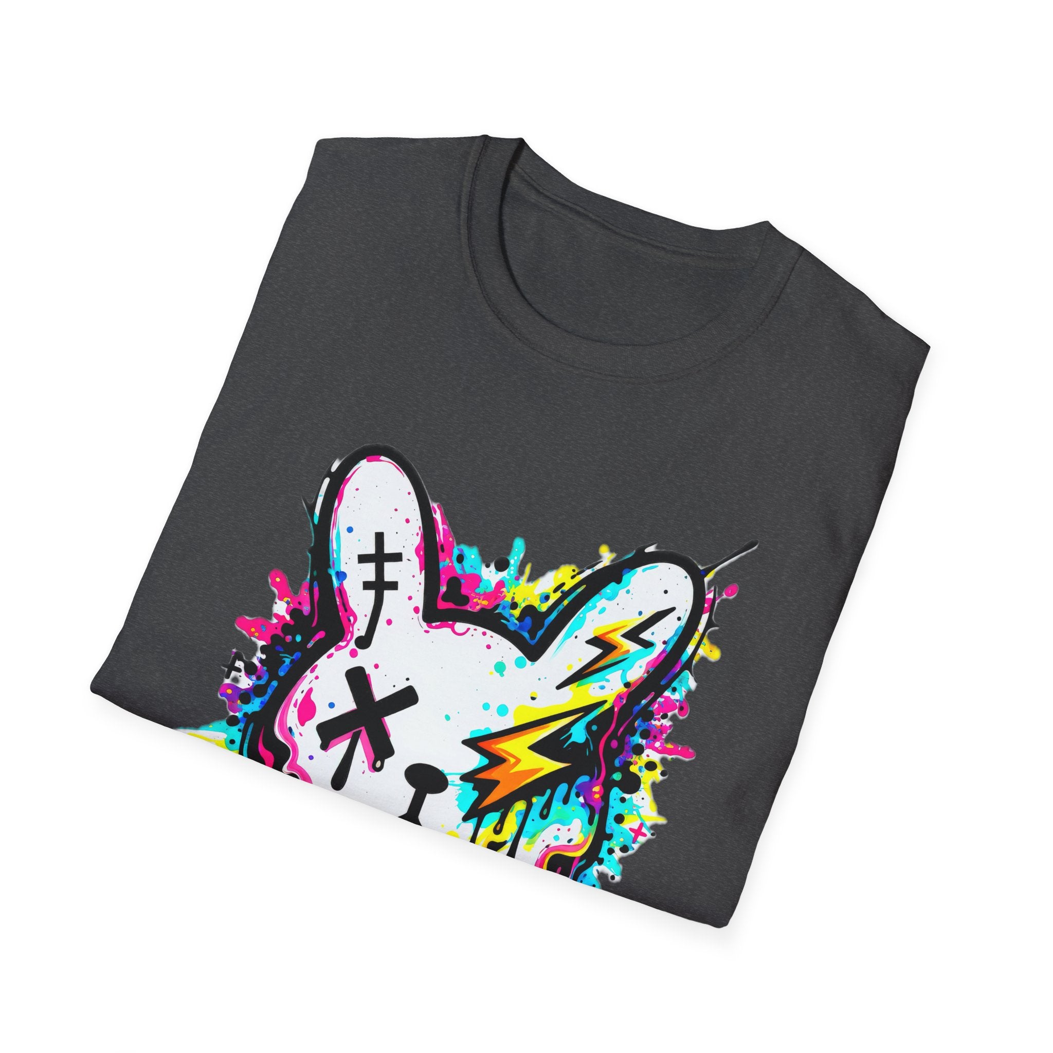 Color Splash Bunny T-Shirt | Neon Paint Drip Rabbit Tee | Graffiti Streetwear Shirt | Static Dust Graphic