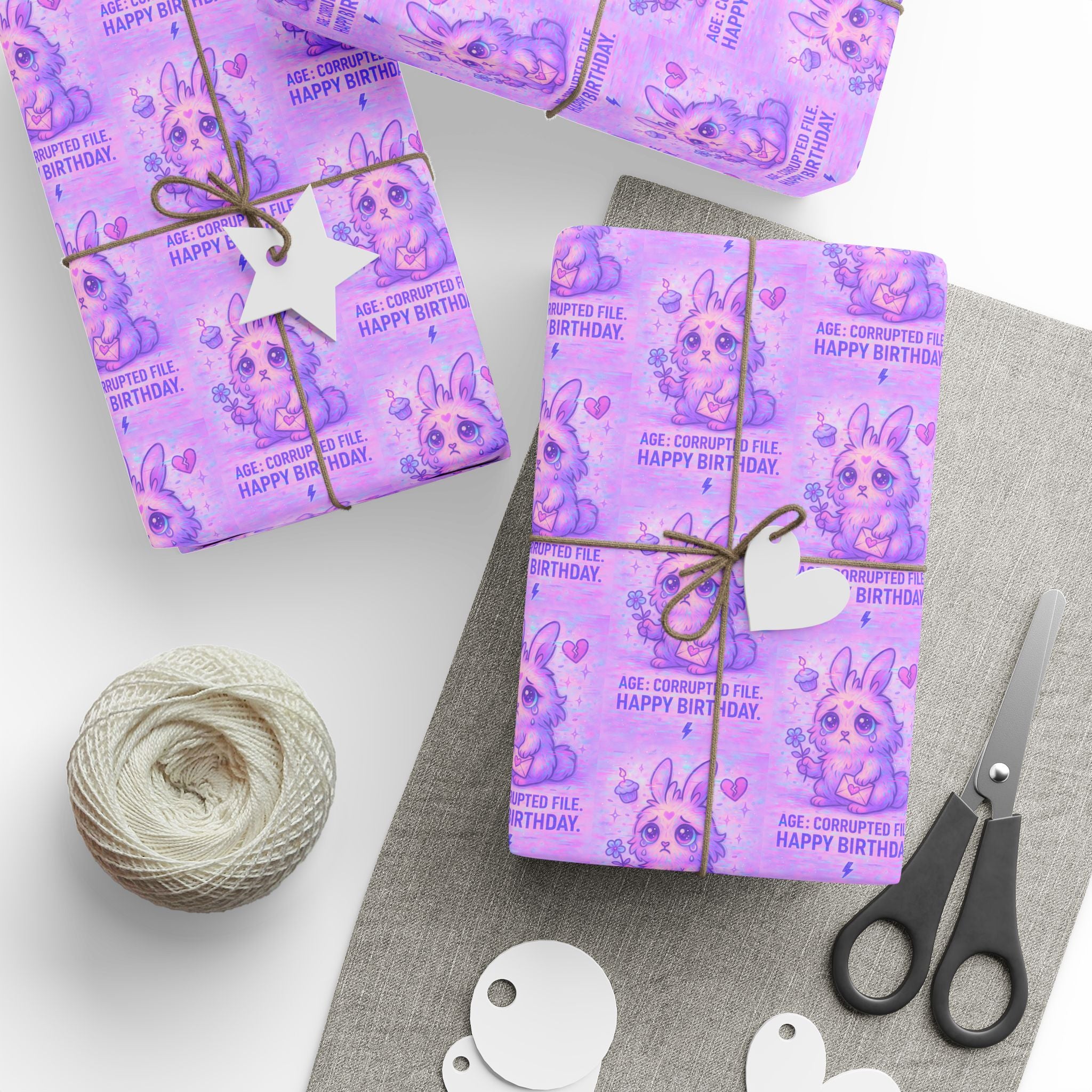 Purple Bunny Birthday Wrapping Paper – Cute Pastel Rabbit Gift Wrap with “Have a Hoppy Birthday”